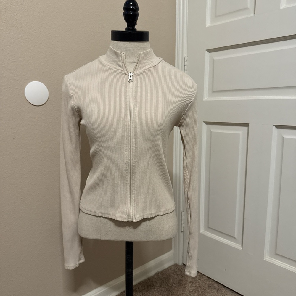 Forever 21 Cream Ribbed Zip Jacket